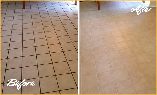 Before and After Picture of a Apache Junction Kitchen Tile and Grout Cleaned to Remove Embedded Dirt