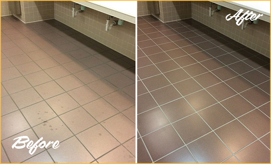 Before and After Picture of a Apache Junction Restrooms Tile and Grout Cleaned to Remove Embedded Dirt
