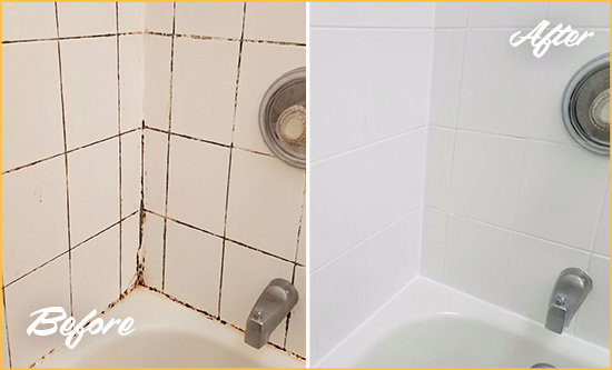Sir Grout Cleans this Gilbert Shower Tile and Grout to Eliminate Mold Before and After Picture of a Gilbert Shower Tile and Grout Cleaned to Eliminate Mold