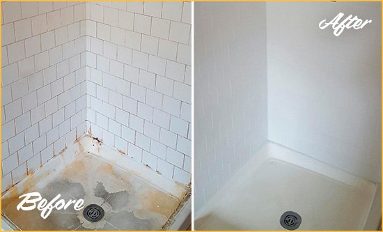 Sir Grout Cleans this Gilbert Shower Tile and Grout to Remove Soap Scum Before and After Picture of a Gilbert Shower Tile and Grout Cleaned to Remove Soap Scum