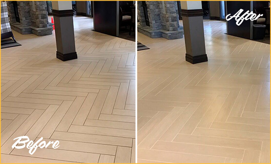 Before and After Picture of a Apache Junction Office Floor Tile and Grout Cleaned to Remove Stains