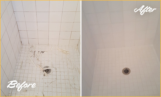 Before and After Picture of a Maricopa Bathroom Re-Caulked To Repair Damaged Caulking