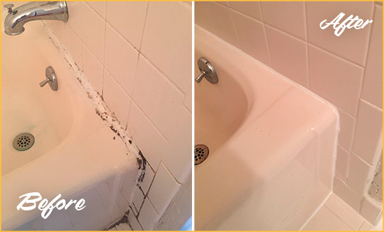 Before and After Picture of a Maricopa Bathroom Sink Caulked to Fix a DIY Proyect Gone Wrong