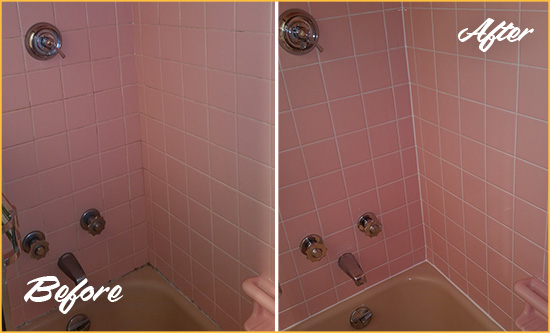 Before and After Picture of a Maricopa Bathtub Caulked to Eliminate Mold