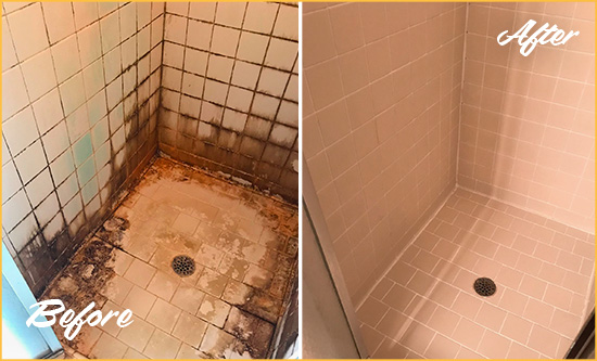 Sir Grout Seals this Apache Junction Shower to Fix and Prevent Water Damage Before and After Picture of a Apache Junction SSealed to Fix and Prevent Water Damage
