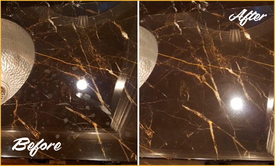 Sir Grout Cleans this Apache Junction Marble Countertop to Remove Water Spots Before and After Picture of a Apache Junction Marble Countertop Cleaned to Remove Water Spots