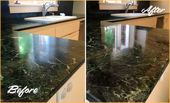 Sir Grout Seals the Stone of this Apache Junction Granite Kitchen Countertop For Extra Protection Before and After Picture of a Apache Junction Granite Kitchen Countertop Stone Sealed For Extra Protection