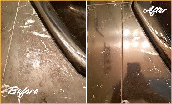 Before and After Picture of a Sun Lakes Marble Tub Stone Sealed to Remove Stains
