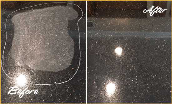 Sir Grout Hones this Apache Junction Granite Kitchen Countertop to Eliminate Scratch Before and After Picture of a Apache Junction Granite Kitchen Countertop Honed to Eliminate Scratch