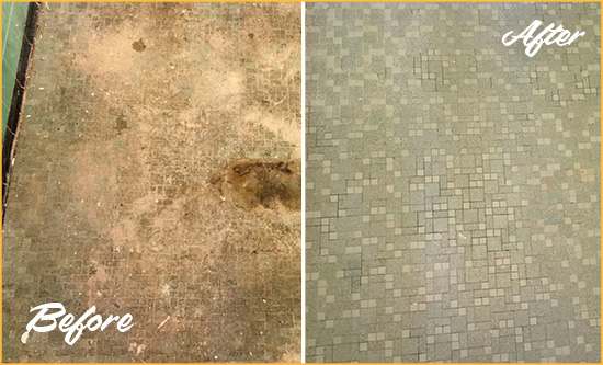 Sir Grout Cleans this Apache Junction Mosaic Shower Cleaned to Eliminate Embedded Dirt Before and After Picture of a Apache Junction Mosaic Shower Cleaned to Eliminate Embedded Dirt
