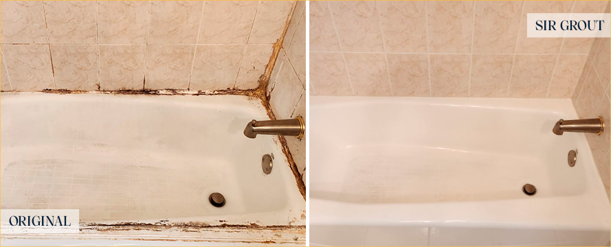 Shower Walls and Tub Before and After a Service from Our Tile and Grout Cleaners in Scottsdale