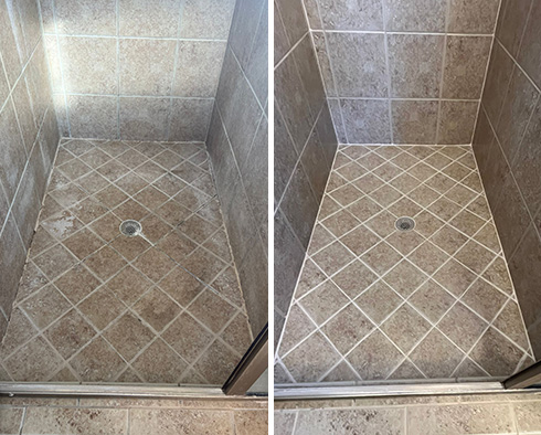 Shower Before and After a Tile Cleaning in Gilbert, AZ