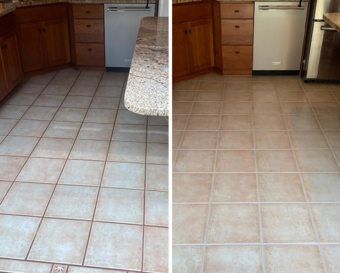 Kitchen Floor Before and After a Service from Our Tile and Grout Cleaners in Scottsdale