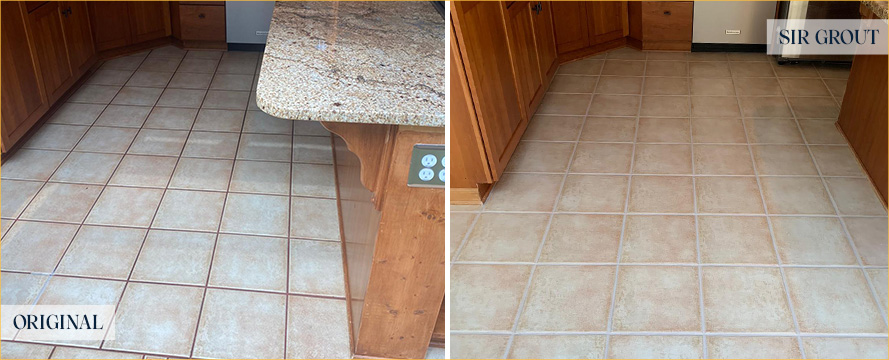 Kitchen Floor Before and After a Service from Our Tile and Grout Cleaners in Scottsdale