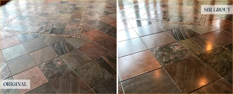 Slate Floor Before and After a Stone Polishing in Scottsdale, AZ