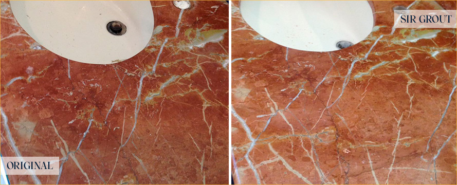 Vanity Top Before and After a Superb Stone Polishing in Scottsdale, AZ