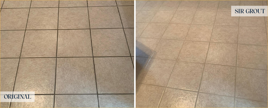Kitchen Floor Before and After a Grout Cleaning in Scottsdale