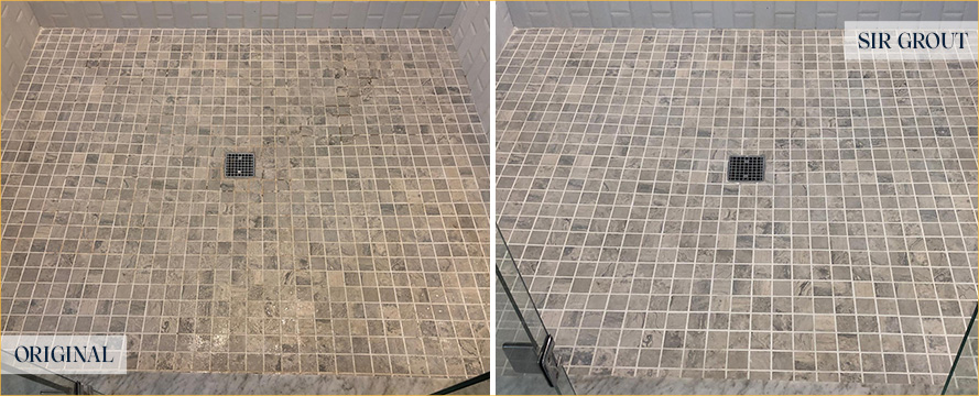 Shower Floor Before and After a Tile Cleaning in Scottsdale