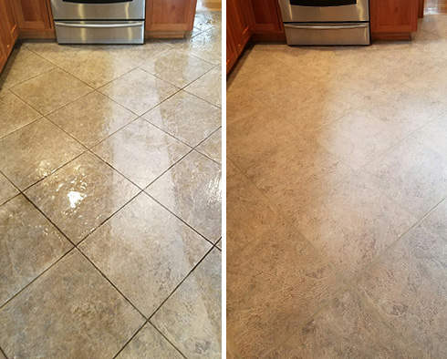 Kitchen Floor Before and After a Service from Our Tile and Grout Cleaners in Gilbert