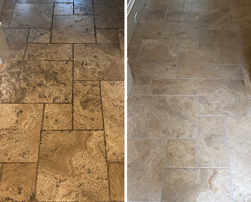 Floor Before and After a Stone Sealing in Tempe, AZ
