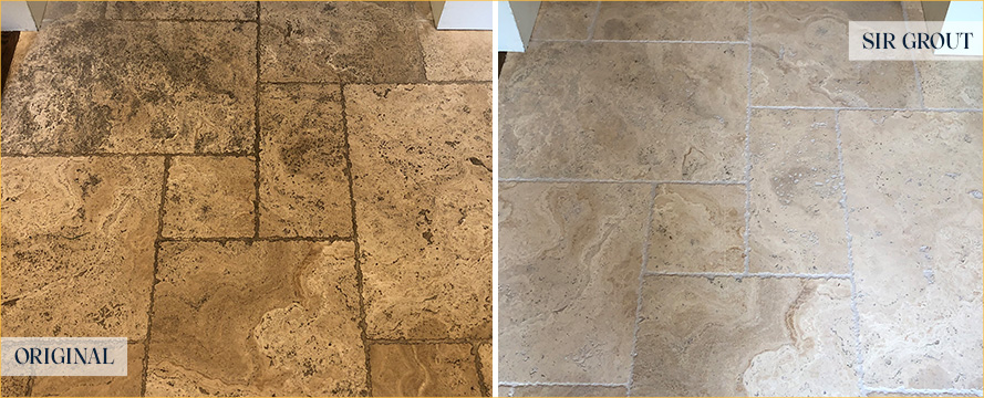 Travertine Floor Before and After a Stone Sealing in Tempe, AZ