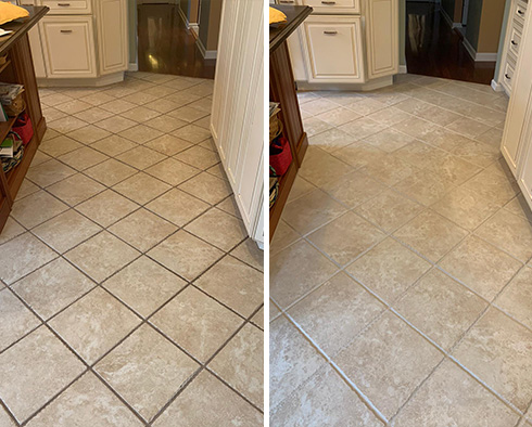 Kitchen Floor Before and After Our Paradise Valley Grout Recoloring Service