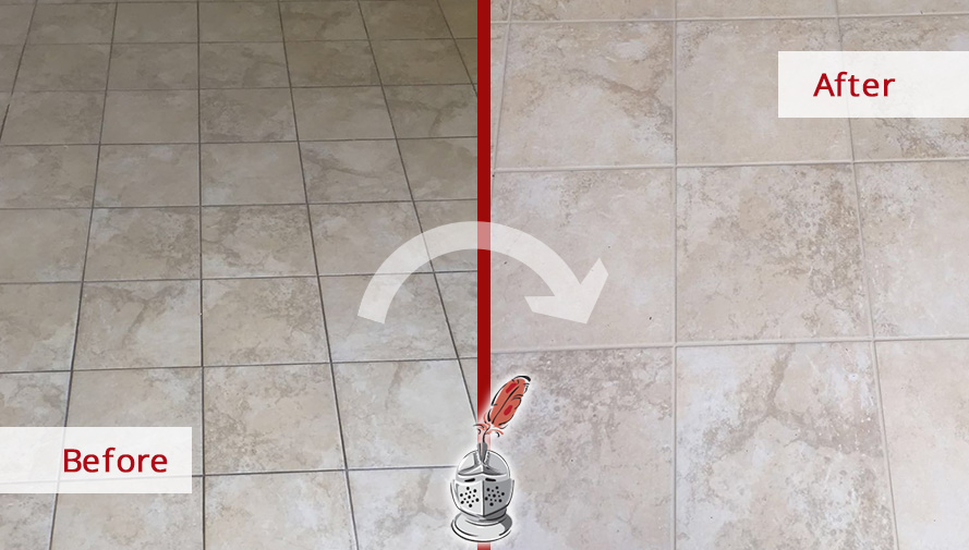 Before and After Picture of a Grout Cleaning in Chandler, Arizona